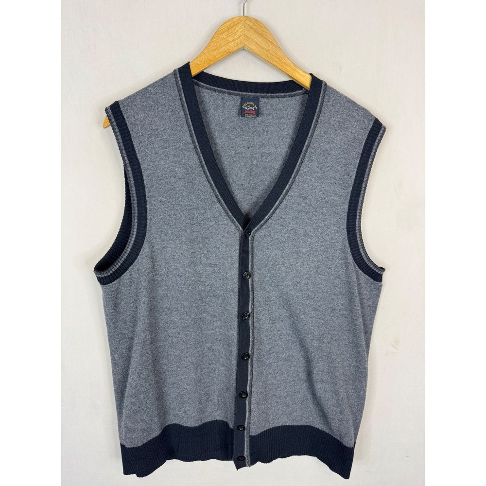 Paul & Shark Yachting Mens Gray Knit Button Front Cardigan Vest Made in Italy XL